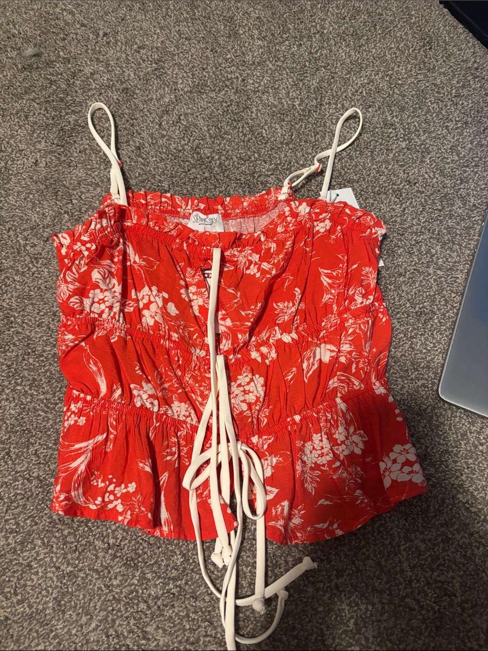Red Floral Smocked Cami Top